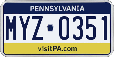 PA license plate MYZ0351