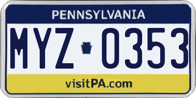 PA license plate MYZ0353