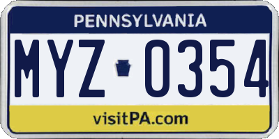 PA license plate MYZ0354
