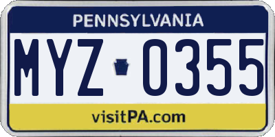 PA license plate MYZ0355