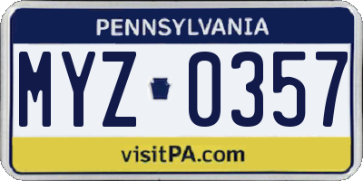 PA license plate MYZ0357