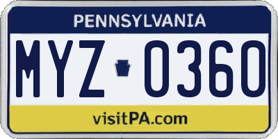 PA license plate MYZ0360