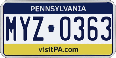 PA license plate MYZ0363
