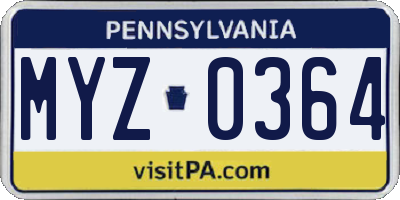 PA license plate MYZ0364