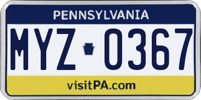 PA license plate MYZ0367