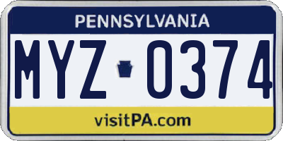 PA license plate MYZ0374