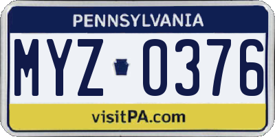 PA license plate MYZ0376
