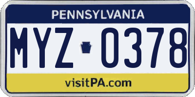 PA license plate MYZ0378