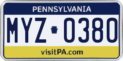 PA license plate MYZ0380