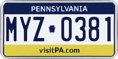 PA license plate MYZ0381