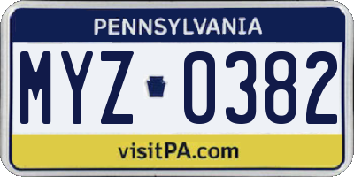 PA license plate MYZ0382