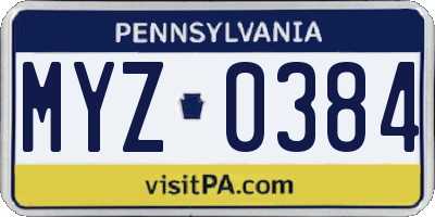 PA license plate MYZ0384
