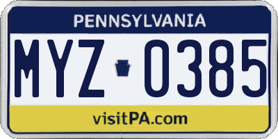 PA license plate MYZ0385