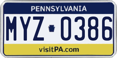 PA license plate MYZ0386