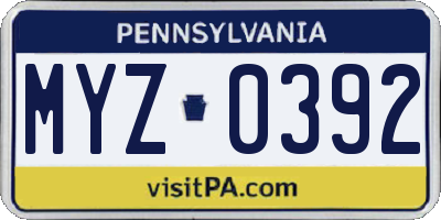 PA license plate MYZ0392