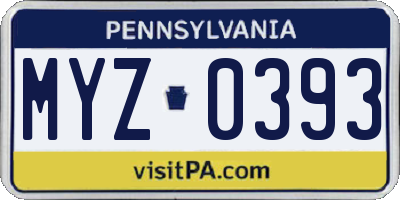 PA license plate MYZ0393