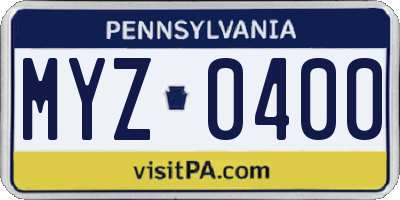 PA license plate MYZ0400