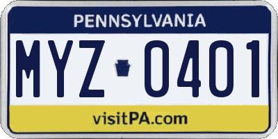PA license plate MYZ0401