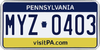 PA license plate MYZ0403