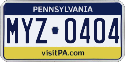 PA license plate MYZ0404