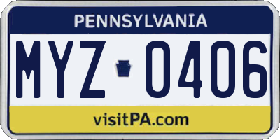 PA license plate MYZ0406