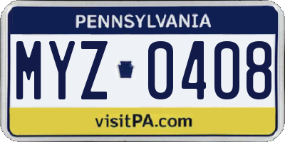 PA license plate MYZ0408