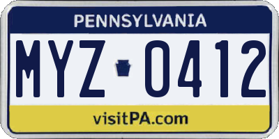 PA license plate MYZ0412