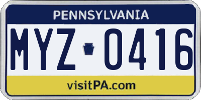 PA license plate MYZ0416