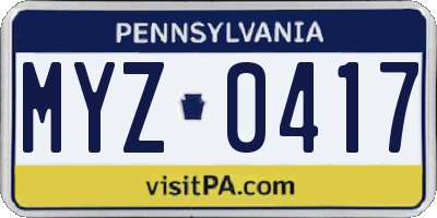 PA license plate MYZ0417