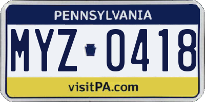 PA license plate MYZ0418