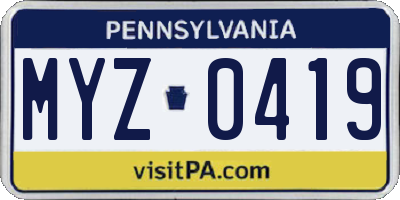 PA license plate MYZ0419