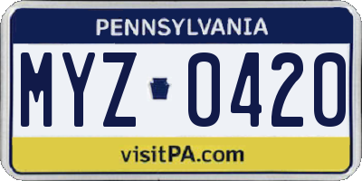 PA license plate MYZ0420