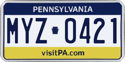 PA license plate MYZ0421