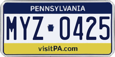 PA license plate MYZ0425