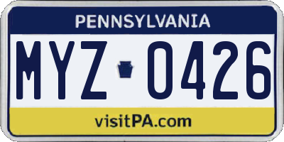 PA license plate MYZ0426