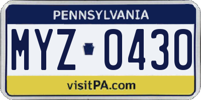 PA license plate MYZ0430