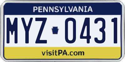 PA license plate MYZ0431