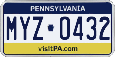 PA license plate MYZ0432
