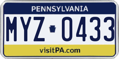 PA license plate MYZ0433