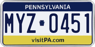 PA license plate MYZ0451