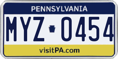 PA license plate MYZ0454
