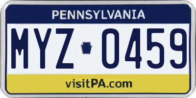 PA license plate MYZ0459