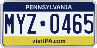 PA license plate MYZ0465