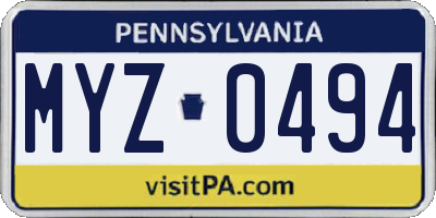 PA license plate MYZ0494