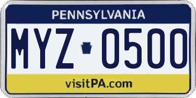 PA license plate MYZ0500