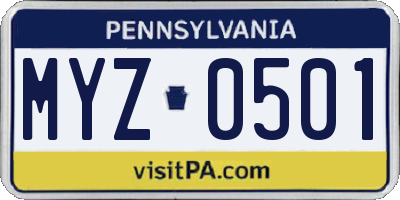 PA license plate MYZ0501