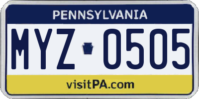 PA license plate MYZ0505