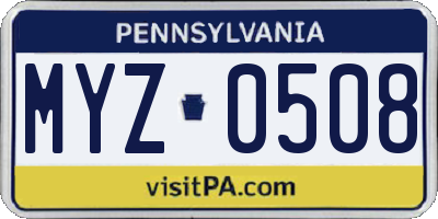 PA license plate MYZ0508