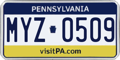 PA license plate MYZ0509