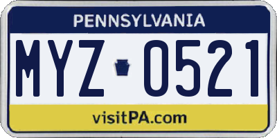PA license plate MYZ0521